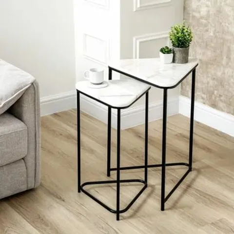 BOXED METAL NESTING END TABLE FOR LIVING ROOM FURNITURE, MARBLE EFFECT TOP NEST (1 BOX)