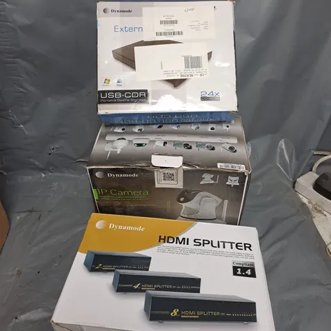 APPROXIMATELY 14 ASSORTED ELECTRICAL ITEMS TO INCLUDE HDMI SPLITTER, IP CAMERA, EXTERNAL USB CD-ROM, ETC