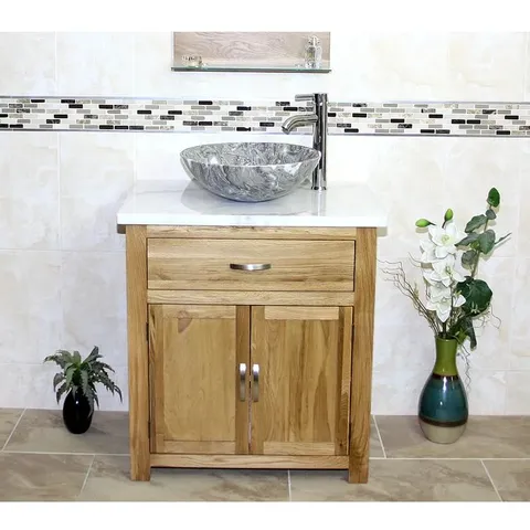 BOXED STONEHAVEN 750MM FREESTANDING SINGLE BATHROOM VANITY WITH COUNTERTOP STONE BASIN (1 BOX)