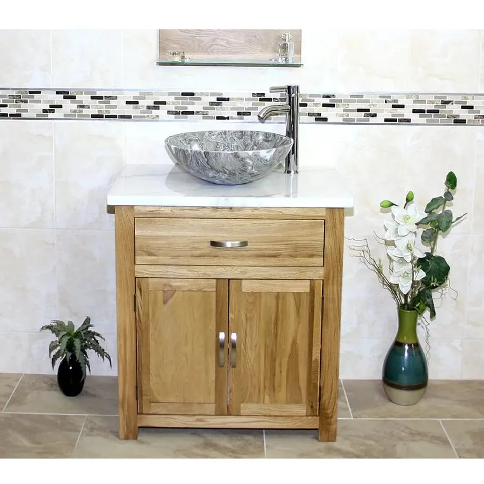 BOXED STONEHAVEN 750MM FREESTANDING SINGLE BATHROOM VANITY WITH COUNTERTOP STONE BASIN (1 BOX)