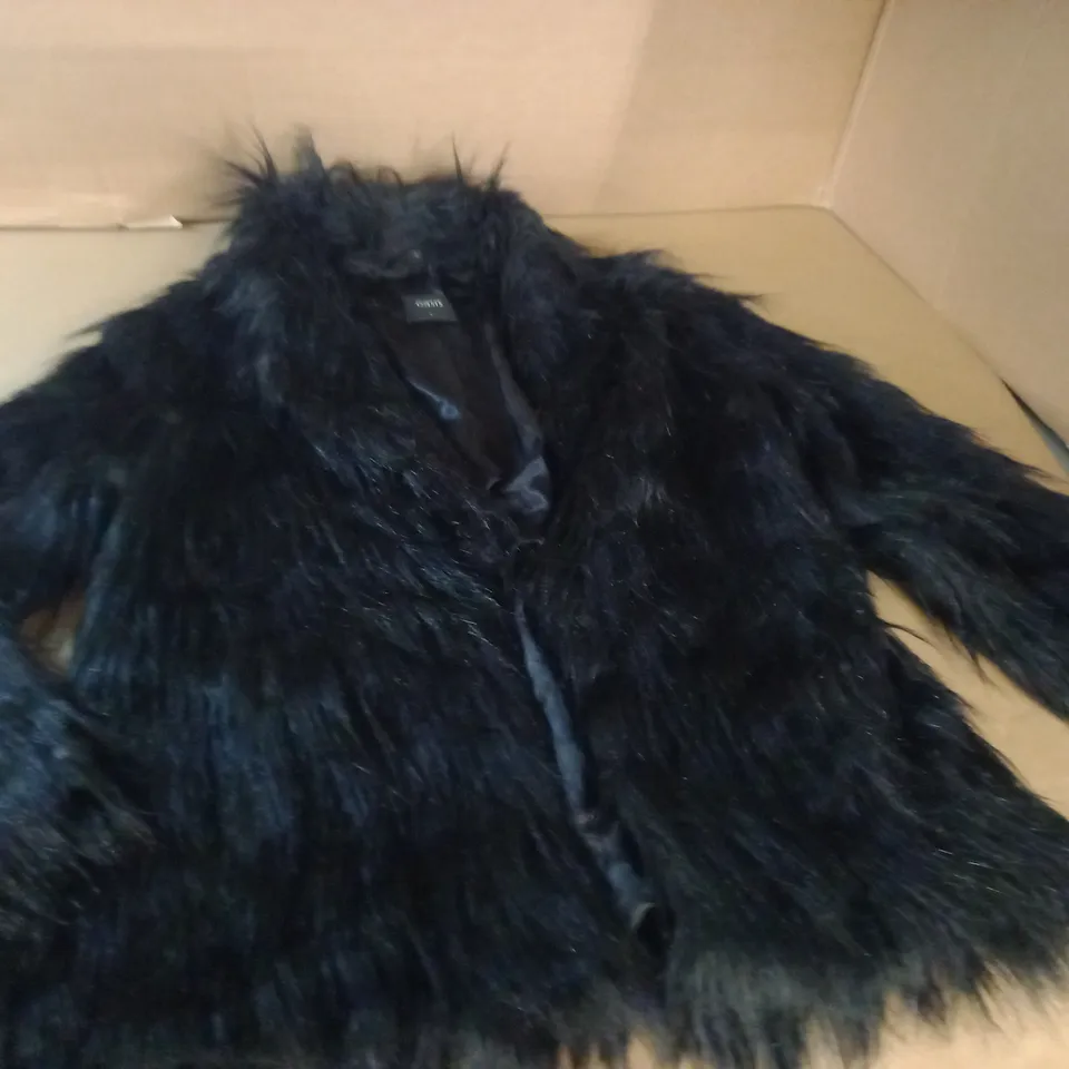OASIS BLACK FAUX FUR OPEN FRONT JACKET - L