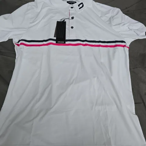 DRUIDS STRIPE POLO SHIRT – WHITE/NAVY – UK XL