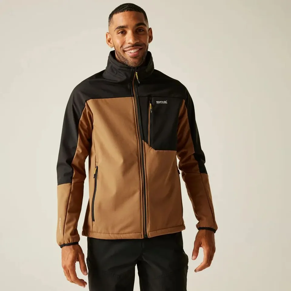 BRAND NEW REGATTA MENS MOUTDALE WATERPROOF SOFTSHELL JACKET NUT BROWN/BLACK XXL