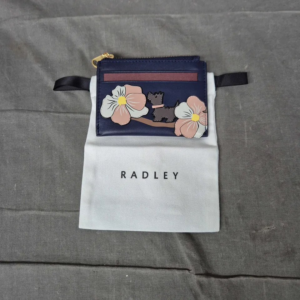 Radley Navy Card Wallet with Floral Front – Dust Bag Included