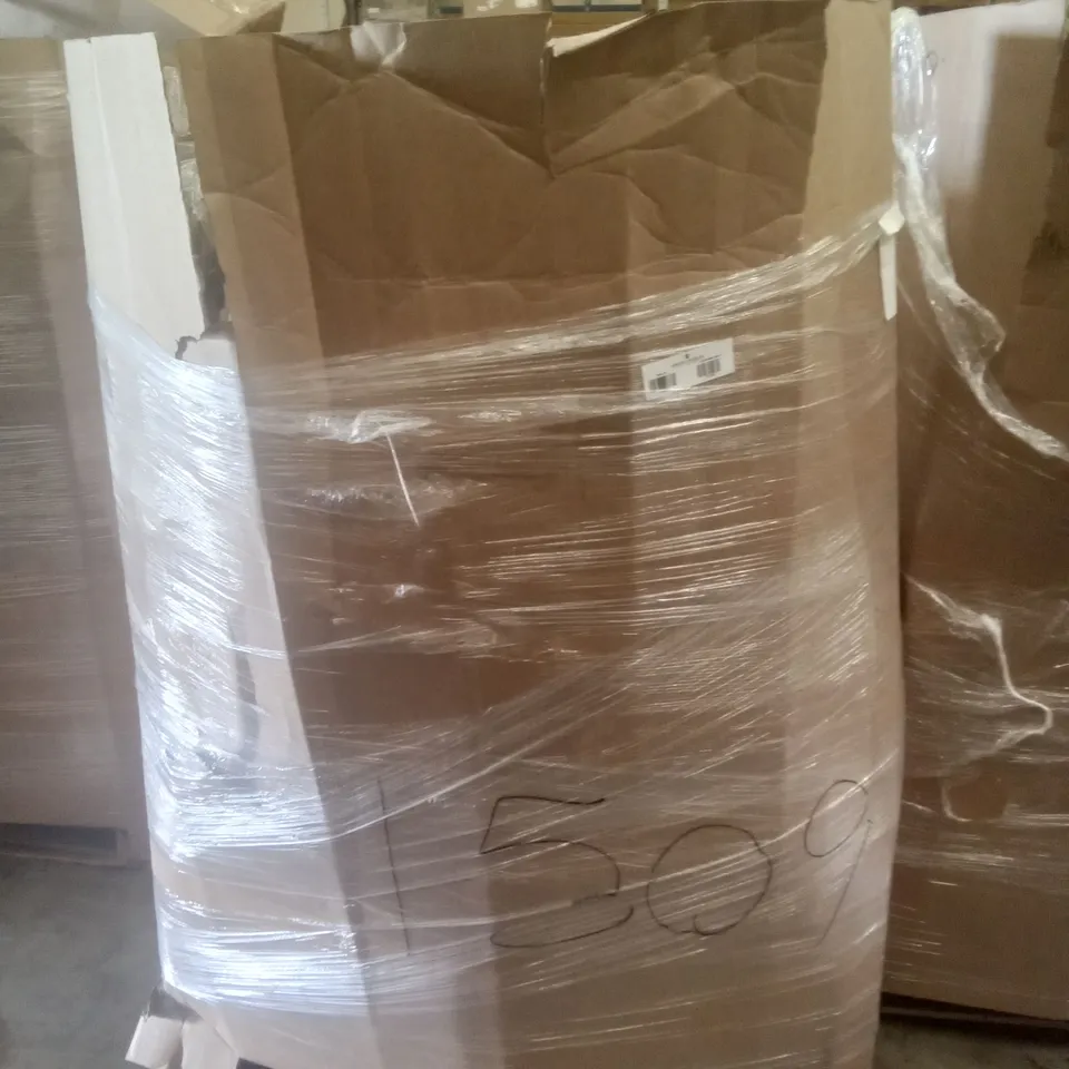 PALLET OF ASSORTED ITEMS INCLUDING MASS DYNAMIC TOILET SEAT, TENSION RODS, KEYLITOS DEHUMIDIFIER, HEIGHT ADJUSTABLE BAR STOOL, METAL GARDEN FENCE DECORATION, SEKEY PARASOL STANDS 