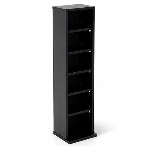 BOXED 6 TIER BLACK WOODEN CD DVD GAME BOOK SHELF STORAGE TOWER RACK - FITS 102 CDS