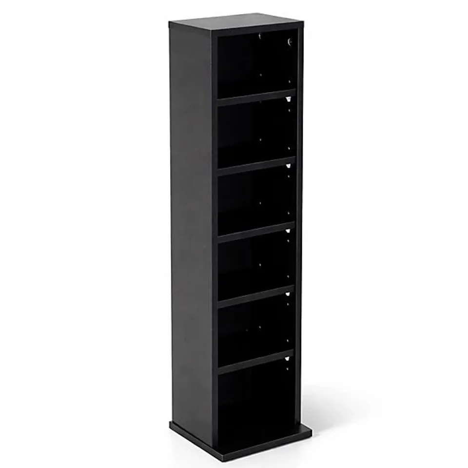 BOXED 6 TIER BLACK WOODEN CD DVD GAME BOOK SHELF STORAGE TOWER RACK - FITS 102 CDS