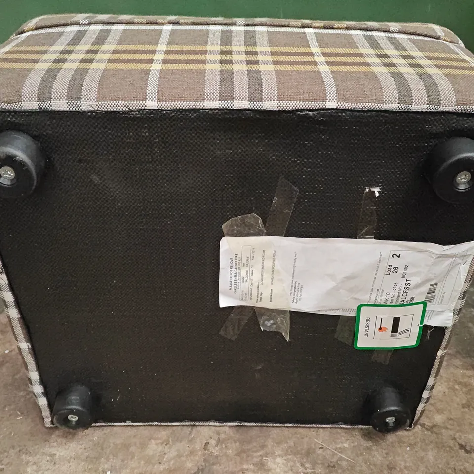 CHECKERED FABRIC FOOTSTOOL IN BROWN/YELLOW/WHITE