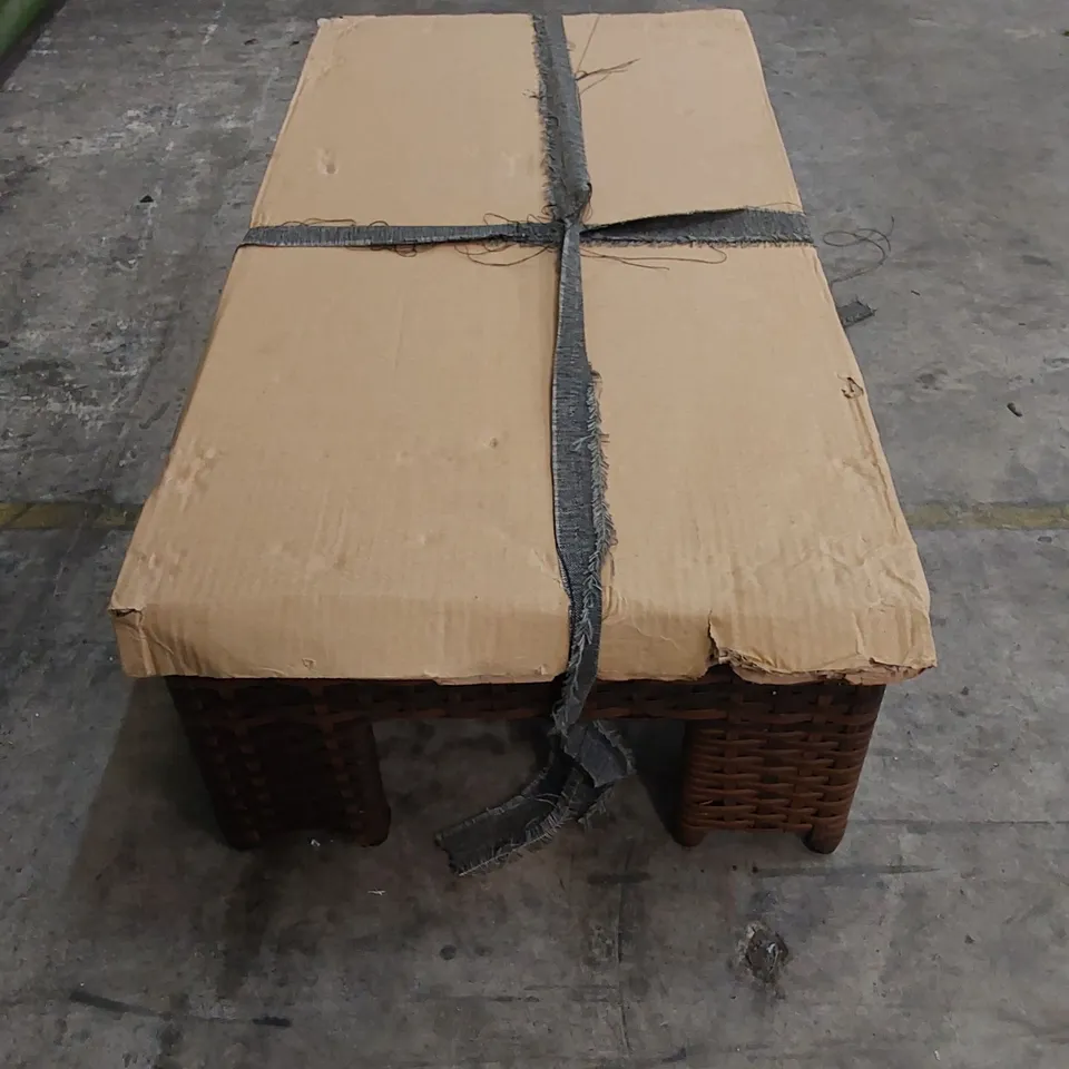 DESIGNER SMALL CHOCOLATE MIX RATTAN COFFEE TABLE WITH GLASS TOP