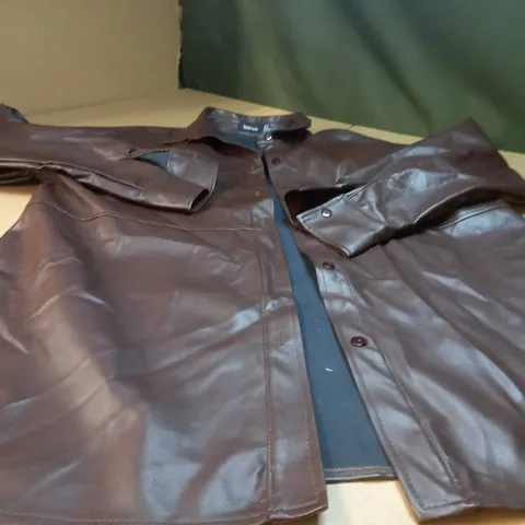 BOOHOO CHOCOLATE FAUX LEATHER SHACKET - SIZE 14