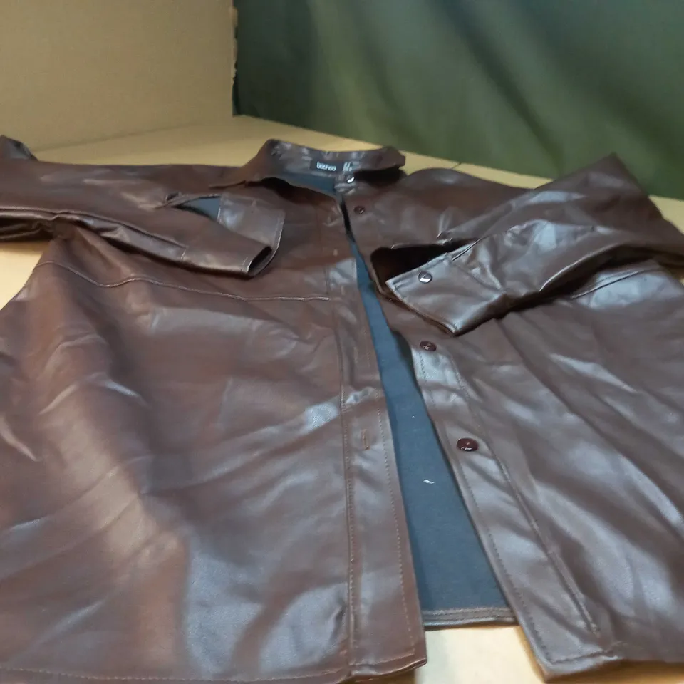 BOOHOO CHOCOLATE FAUX LEATHER SHACKET - SIZE 14
