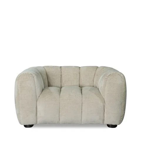 BRAND NEW BOXED BELLE SNUGGLER CHAIR IN GLAM BLOCK FABRIC - NATURAL