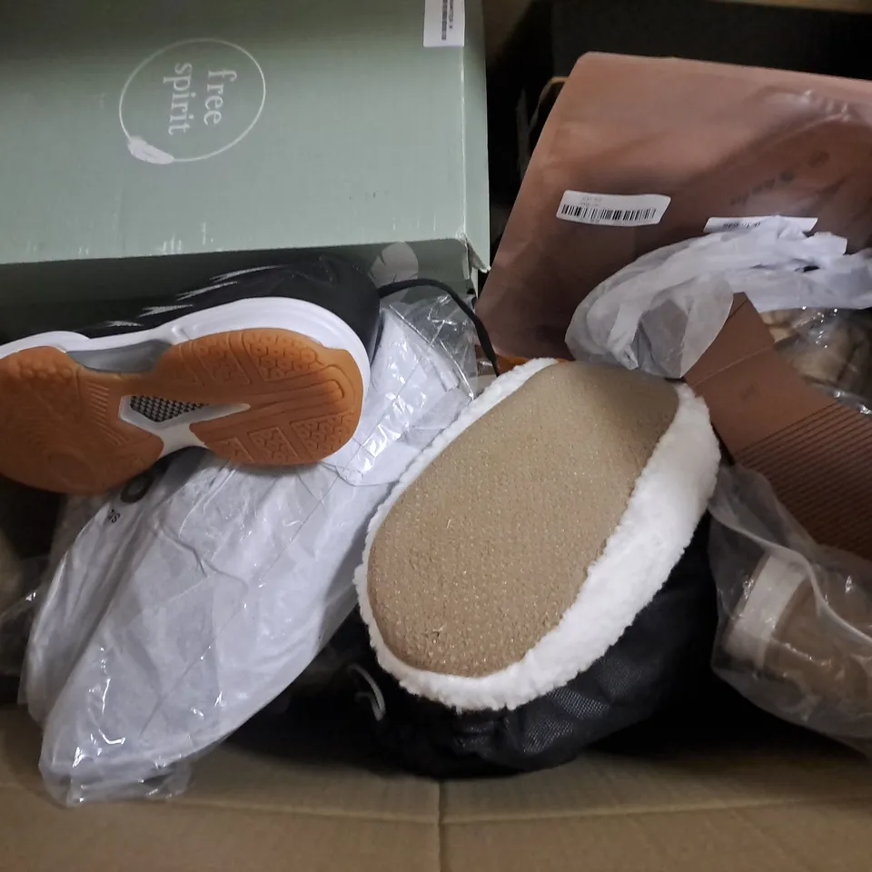 BOX OF APPROXIMATELY 7 PAIRS OF ASSORTED SHOES IN VARIOUS COLOUR, STYLES AND SIZES