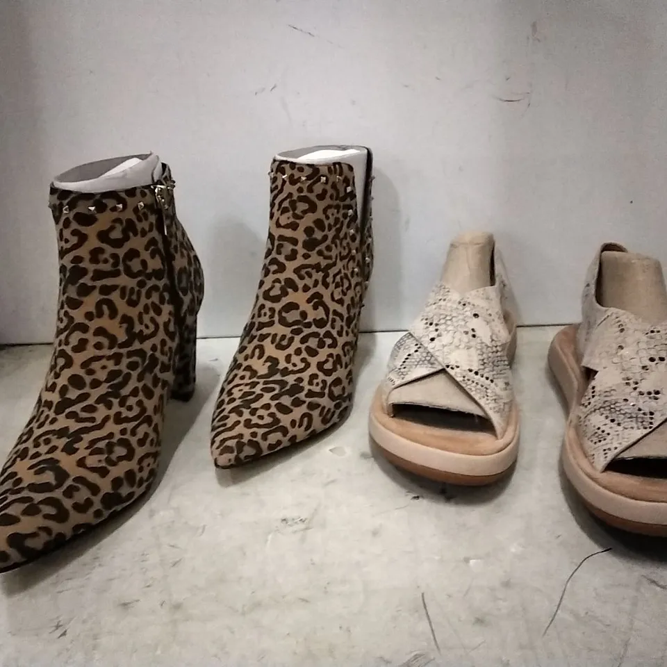 BOXED MARC FISHER LEOPARD ORINT BOOTS SIZE 7.5 AND CLARKS REPTILE PRINT SANDALS UK 6 