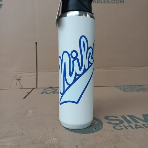 NIKE RECHARGE CHUG STAINLESS STEEL WATER BOTTLE – 24 OZ, WHITE WITH BLUE NIKE LOGO