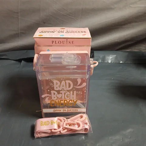 PLOUISE BAD BITCH ENERGY SIPPIN' ON SUCCESS NOVELTY BOTTLE WITH PINK STRAP – BOXED