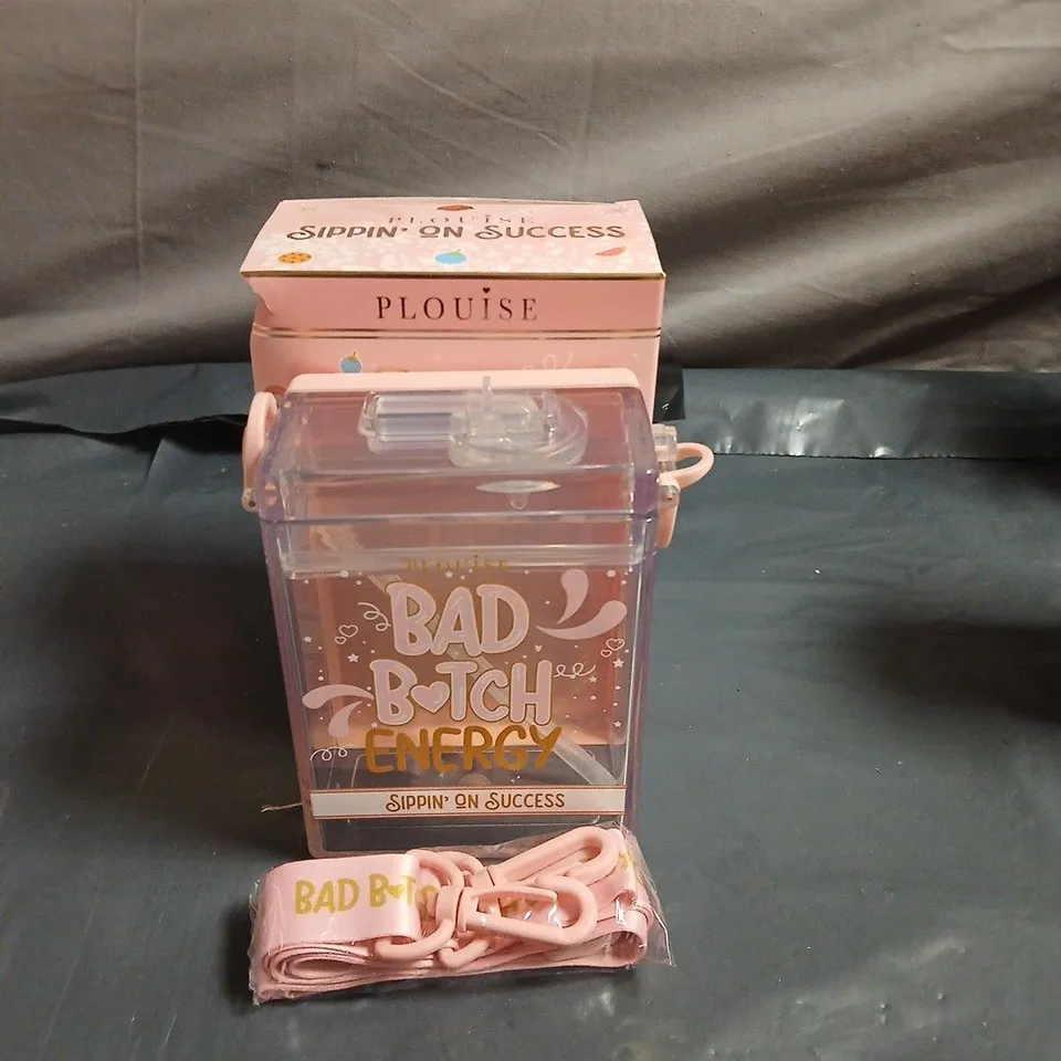 PLOUISE BAD BITCH ENERGY SIPPIN' ON SUCCESS NOVELTY BOTTLE WITH PINK STRAP – BOXED