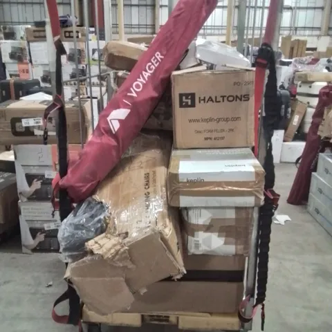 CAGE OF ASSORTED HOUSEHOLD GOODS AND PRODUCTS TO INCLUDE;CAMPING CHAIR,SUITCASE,FOAM FILLER,SHOERACK,PEPPER PIG DRAWING PAD