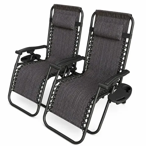 SET OF TWO NEO SLATE GREY ZERO GRAVITY RECLINER GARDEN SUN LOUNGERS (1 BOX)