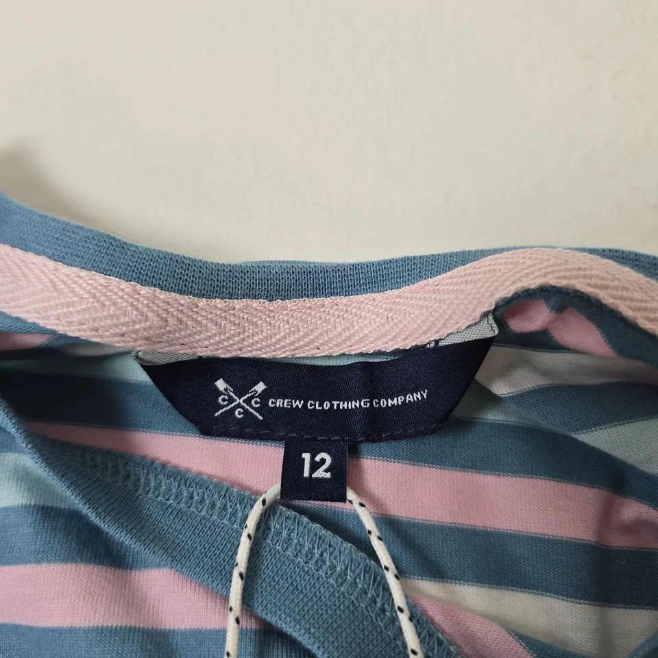 CREW CLOTHING COMPANY STRIPED T-SHIRT – BLUE, PINK & WHITE, UK SIZE 12