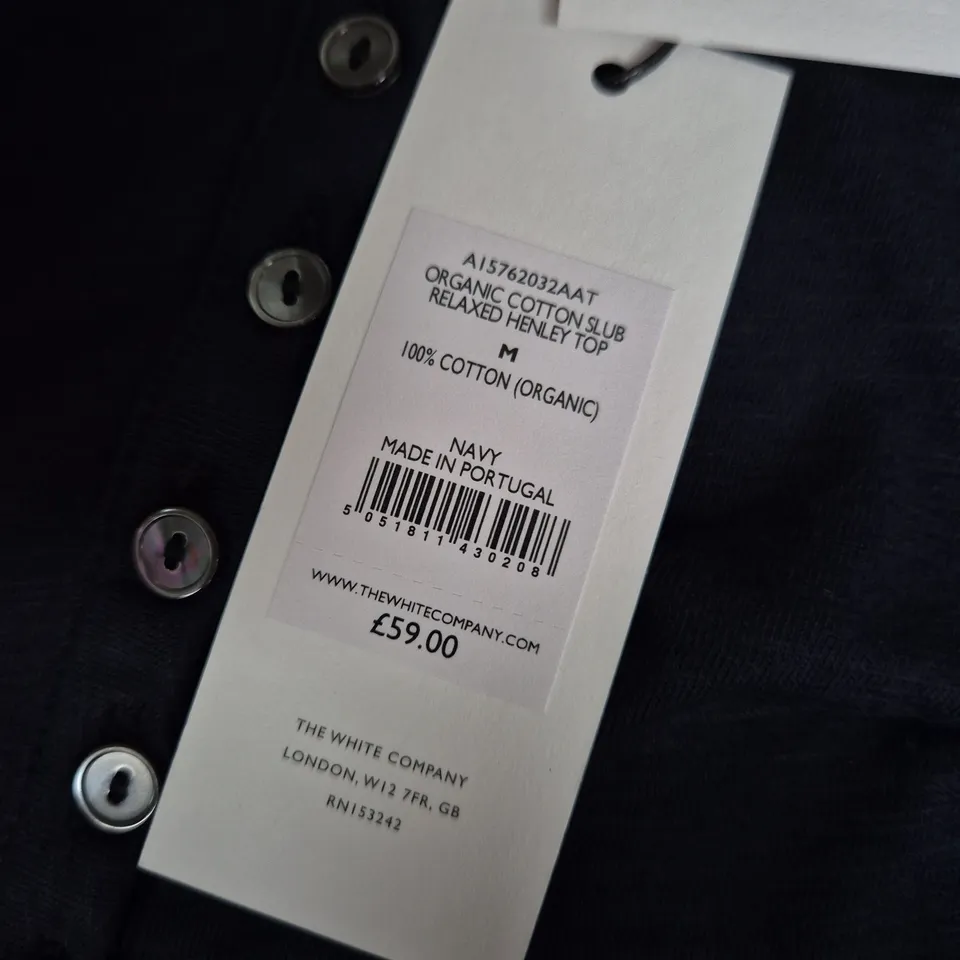 THE WHITE COMPANY NAVY ORGANIC COTTON RELAXED HENLEY TOP – WOMEN'S M