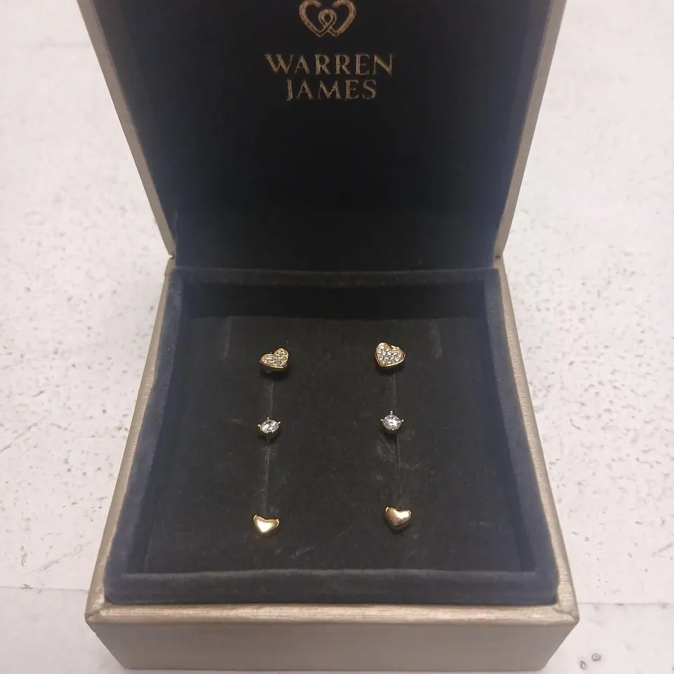 WARREN JAMES HEART & DIAMOND STUD EARRINGS IN NAVY PRESENTATION BOX 