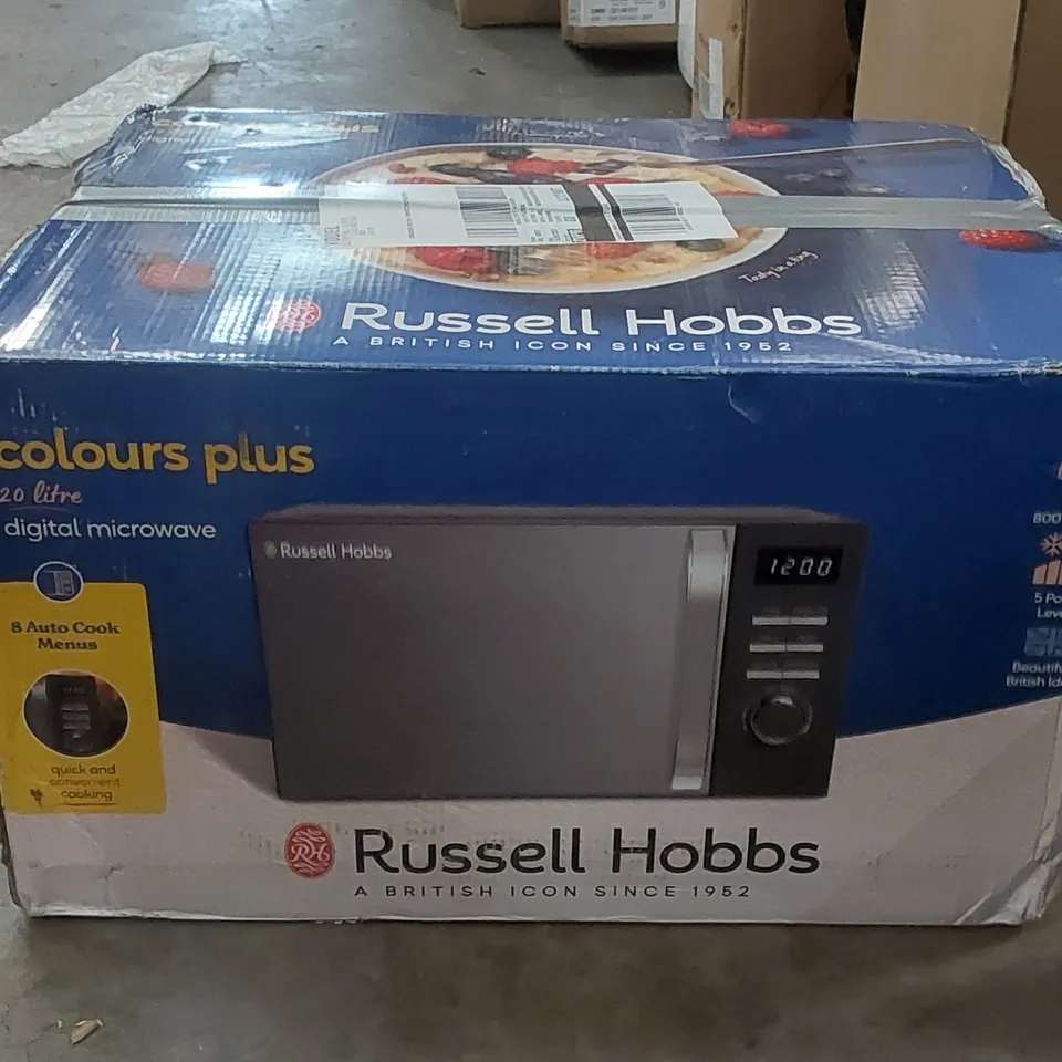 BOXED RUSSELL HOBBS COLOURS PLUS 20L DIGITAL 800W MICROWAVE 