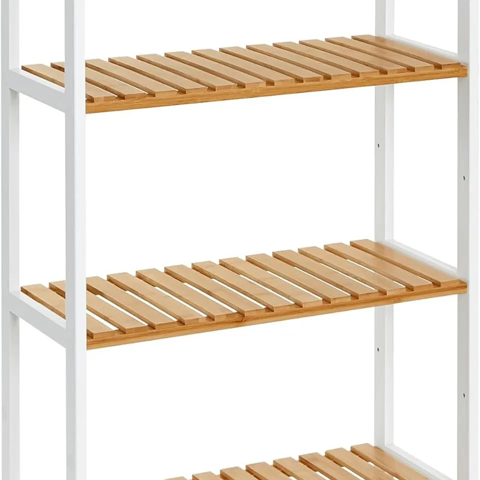 BOXED SONGMICS BAMBOO STORAGE SHELF, 4-TIER SHELVING UNIT - WHITE/NATURAL