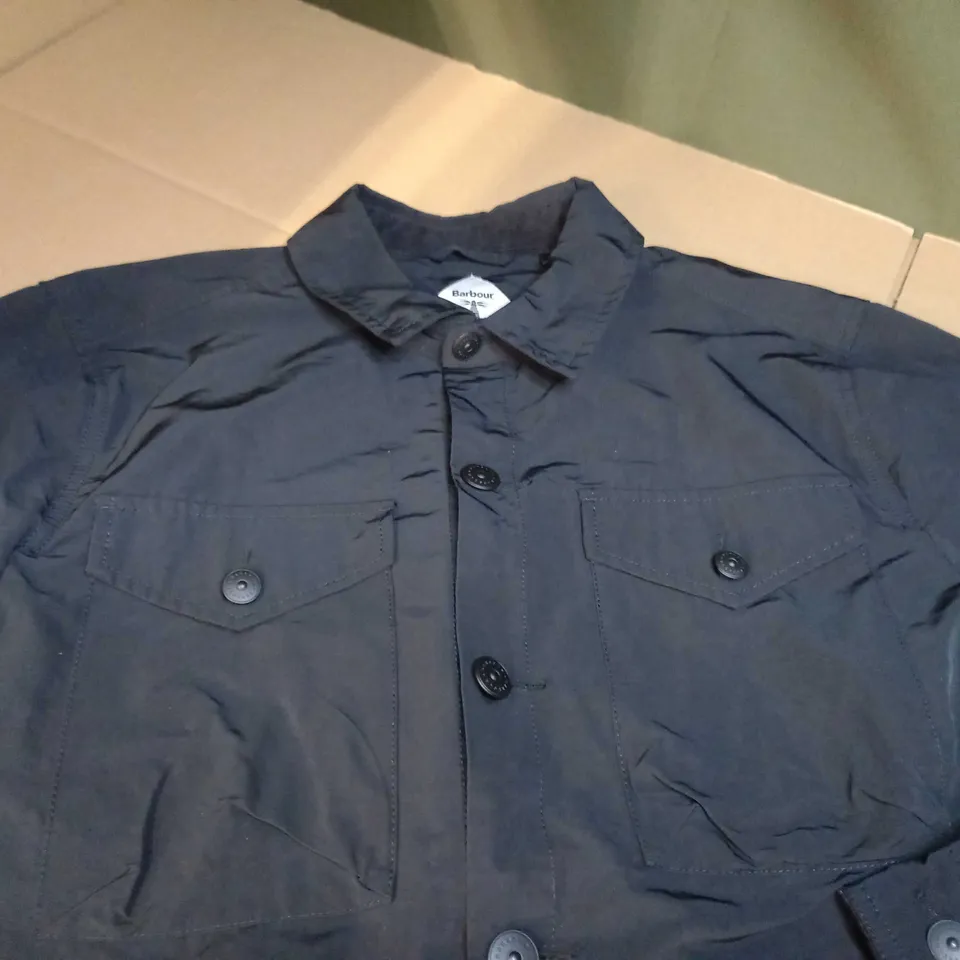 BARBOUR BLACK/WETLOOK BUTTON THROUGH SHACKET - LARGE