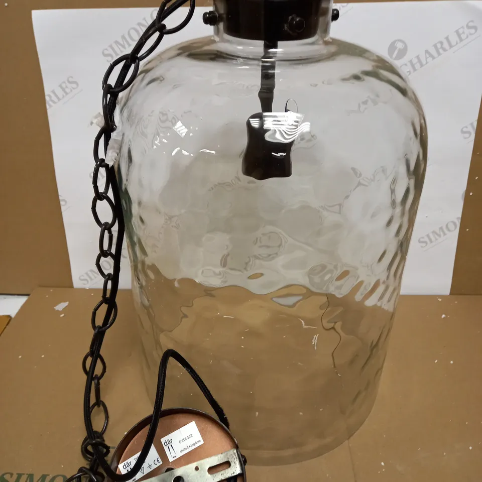 DAR LIGHTING TIGODA 1LT SINGLE PENDANT BRONZE AND GLASS LIGHT FIXTURE 