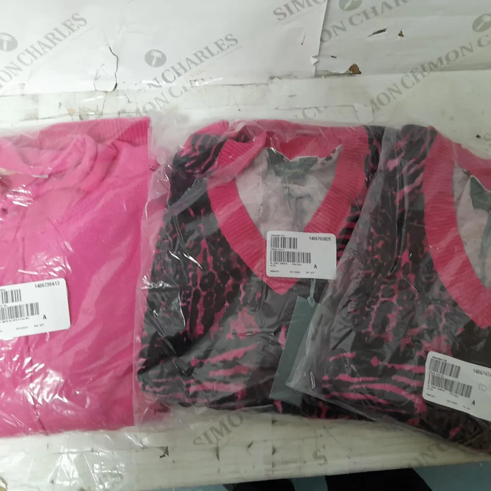 A BOX OF 2 RUTH LANGFORD JUMPERS AND A PINK MALISSA JUMPER 