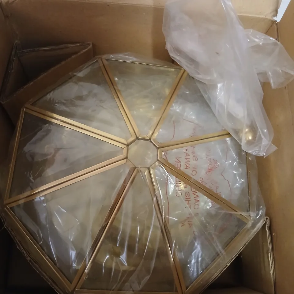 MICROMARK THREE LIGHT BISHOP FLUSH FITTING – BRASS & BEVELLED GLASS