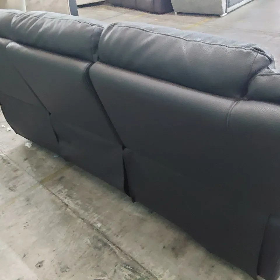 DESIGNER MANUAL RECLINING THREE SEATER SOFA BLACK FAUX LEATHER