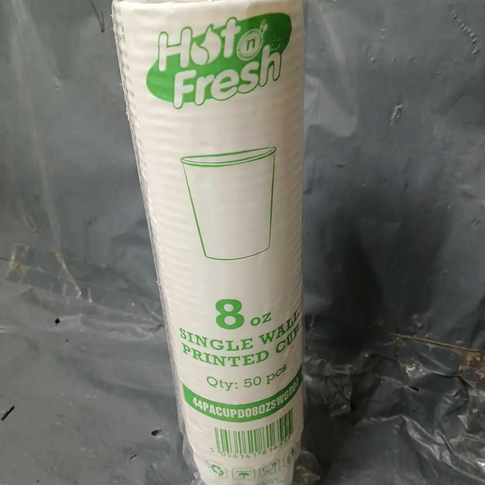 20 PACKS OF HOTNFRESH 8oz SINGLE WALL PRINTED CUPS (50 PER PACK)