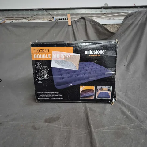 MILESTONE FLOCKED DOUBLE AIR BED – CAMPING INFLATABLE MATTRESS (BOXED)