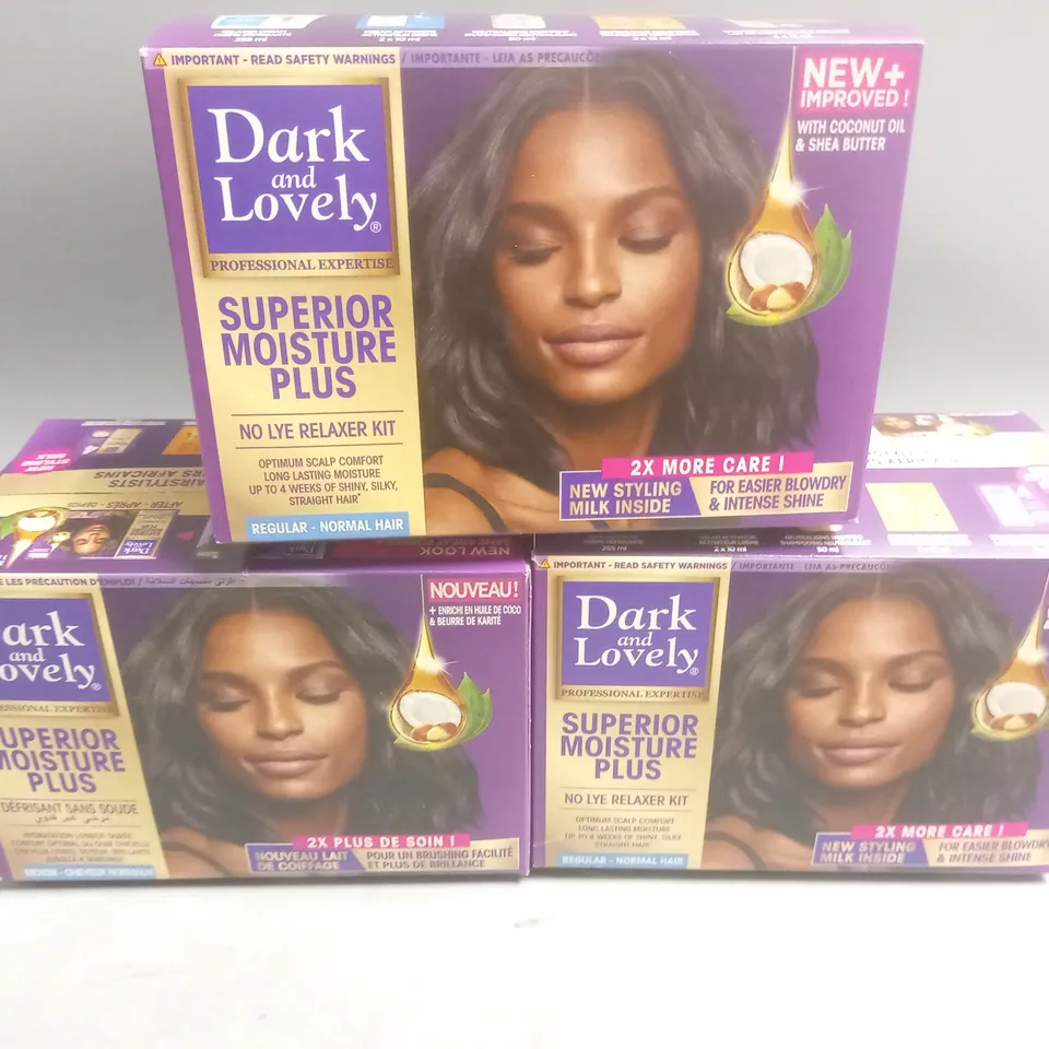 LOT OF 3 DARK & LOVELY SUPERIOR MOISTURE PLUS NO LYE RELAXER KITS