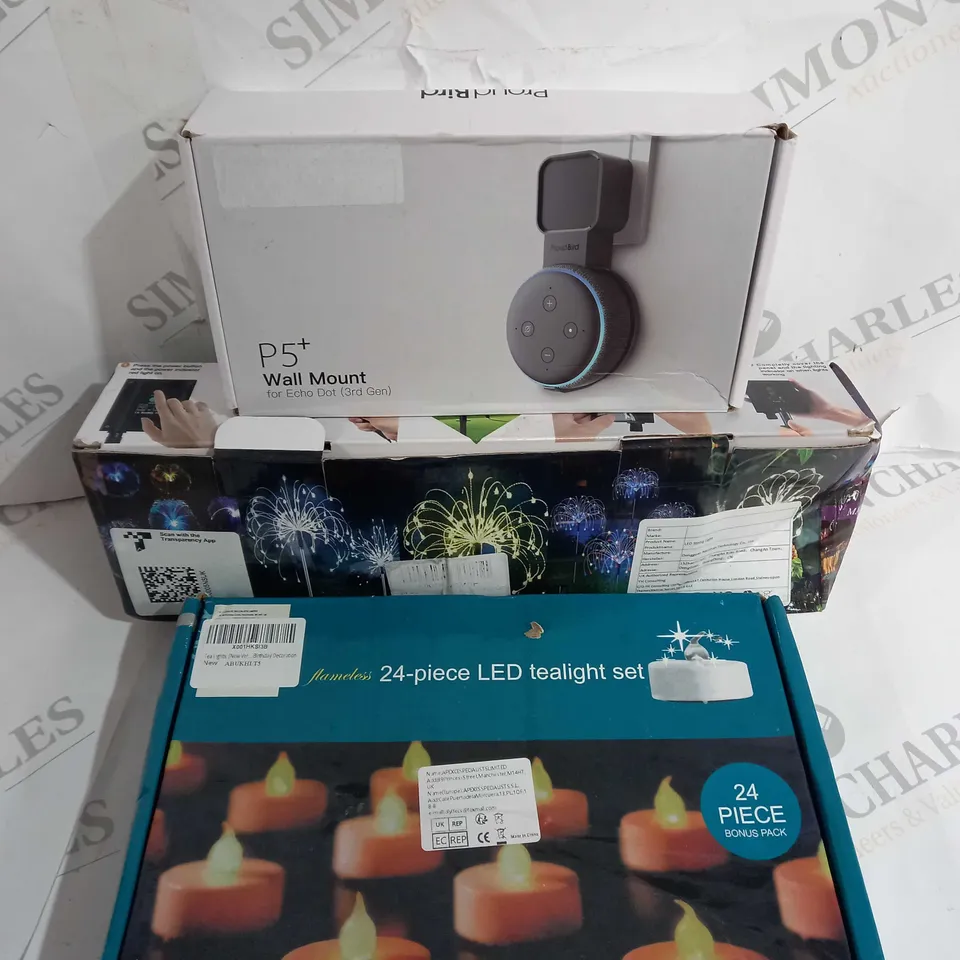 BOX OF ASSORTED ITEM TO IN CLUD - SOLOR PANEL / 24 PIECE LED CANDLES / WALL MOUNT P5