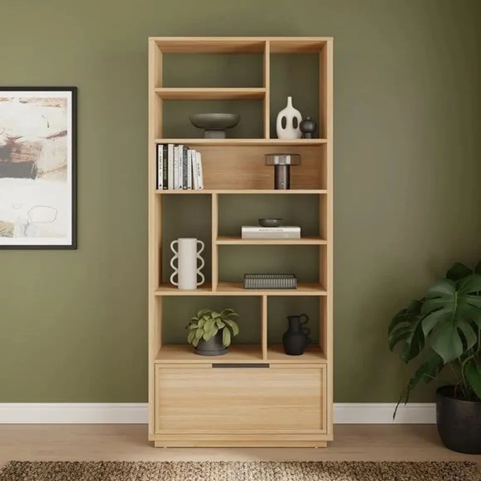 BOXED HARDY SLIM BOOKCASE WITH DRAWER - OAK EFFECT (2 BOXES)