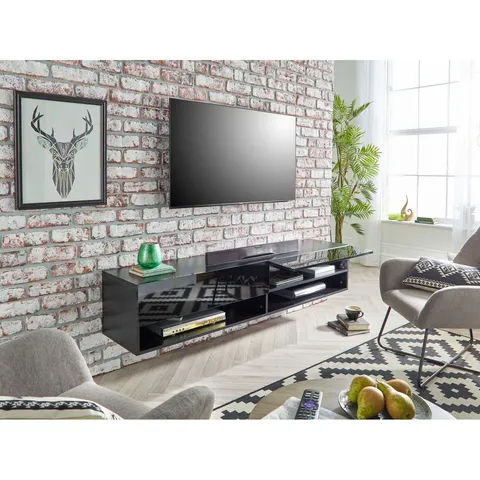 BOXED LOAMI WALL MOUNTED BLACK TV CABINET STAND FOR TVS UP TO 65" - BLACK (1 BOX)