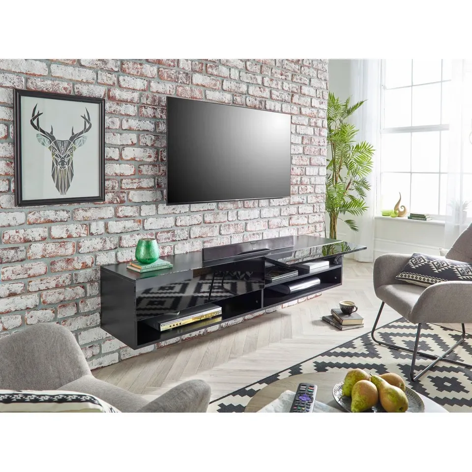 BOXED LOAMI WALL MOUNTED BLACK TV CABINET STAND FOR TVS UP TO 65" - BLACK (1 BOX)