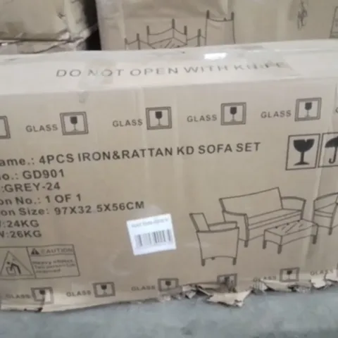 BOXED 4PCS IRON&RATTAN KD SOFA SET GREY
