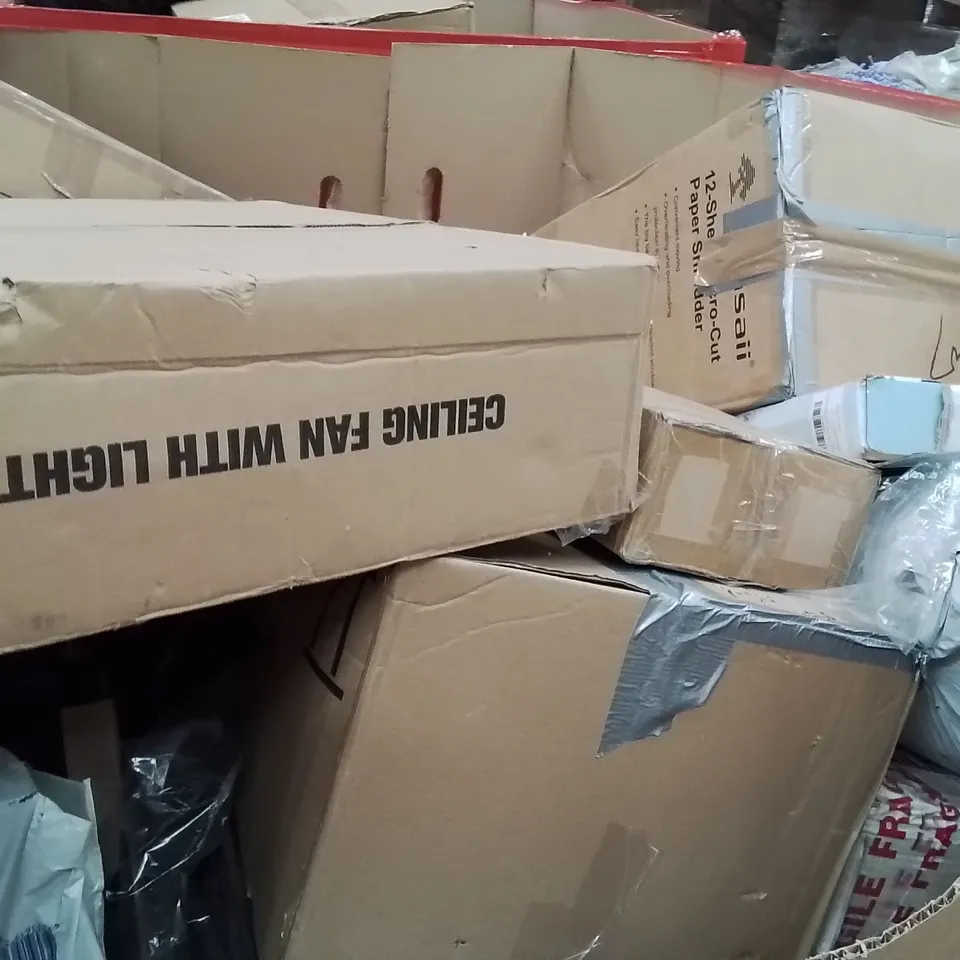 PALLET OF ASSORTED HOUSEHOLD GOODS AND PRODUCTS TO INCLUDE;PET MAT,CEILING FAN WITH LIGHT,TOILET SEAT