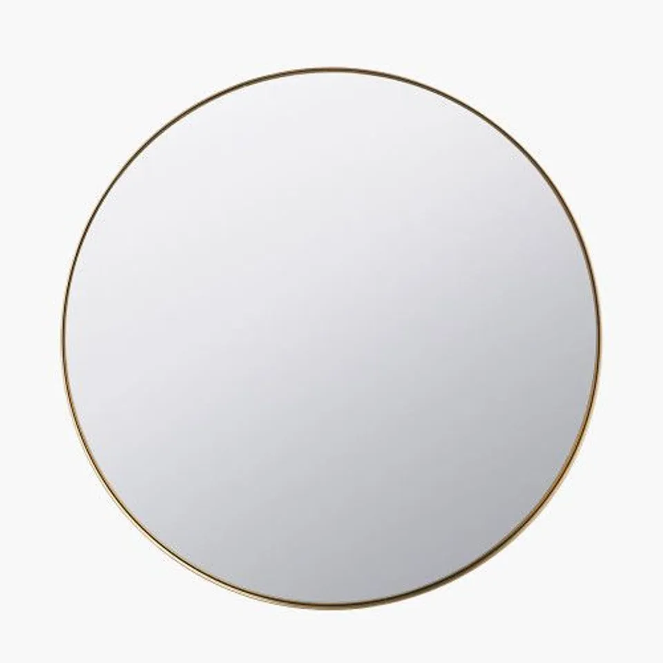 BOXED BRUSHED GOLD METAL SLIM FRAME ROUND WALL MIRROR LARGE (1 BOX)