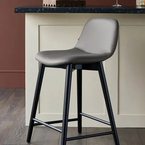 BOXED DANETTI HUDSON DARK GREY LEATHER BAR STOOL (1 BOX)
