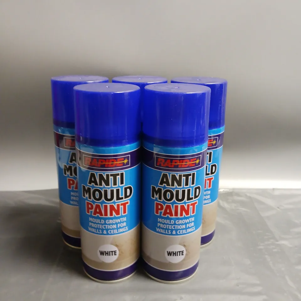 LOT OF 5 RAPIDE ANTI MOULD SPRAY PAINT WHITE 400ML