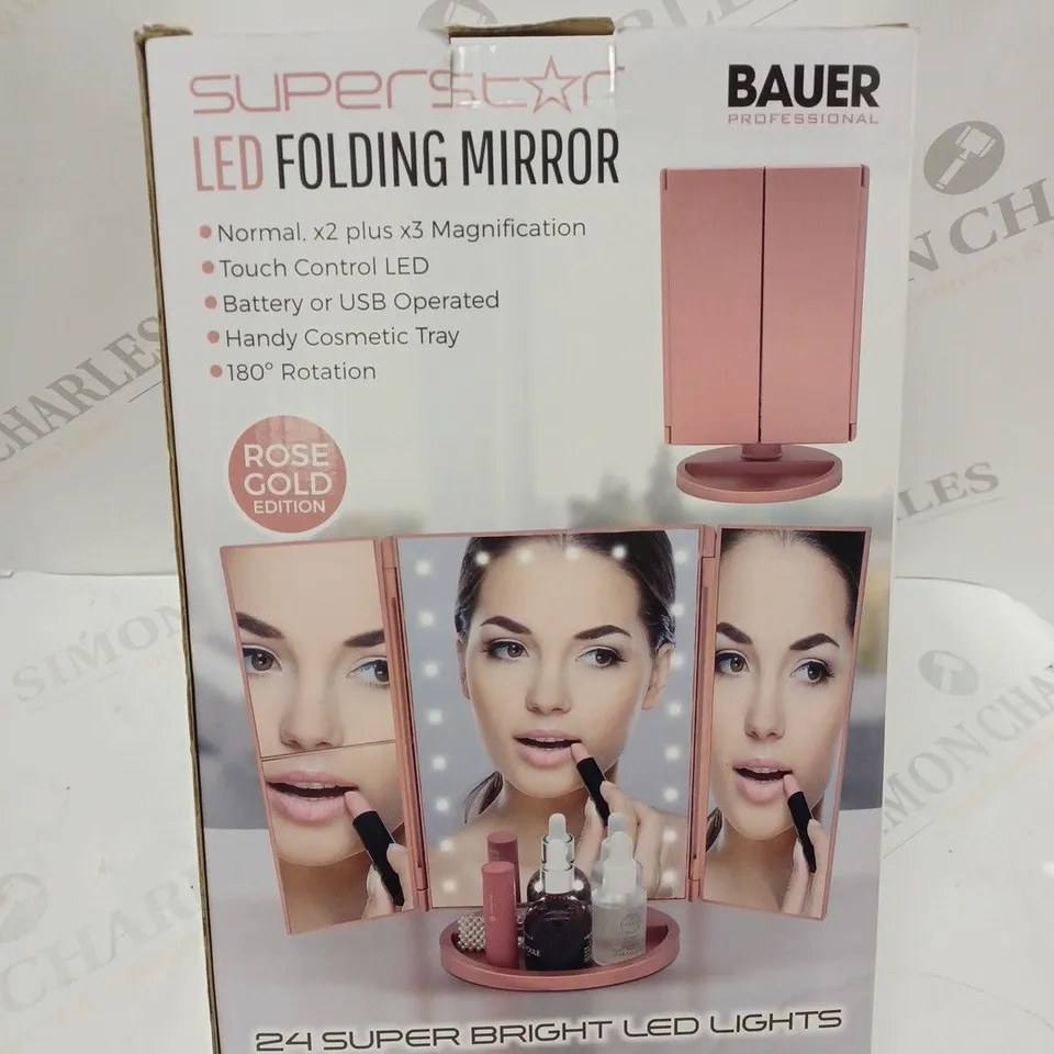 BAUER SUPERSTAR LED FOLDING MIRROR ROSE GOLD 62139