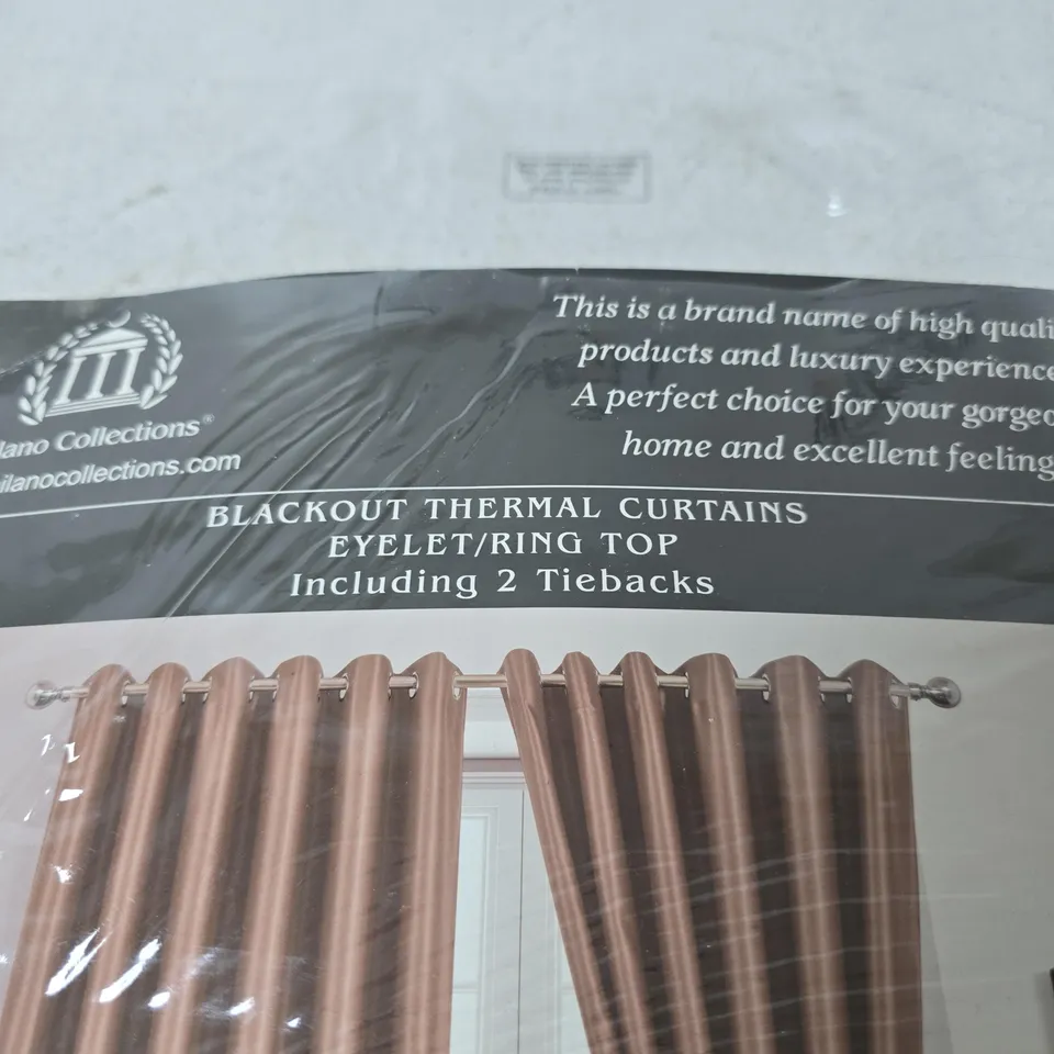 MILANO COLLECTIONS BLACKOUT THERMAL CURTAINS – EYELET/RING TOP, 2 TIEBACKS INCLUDED