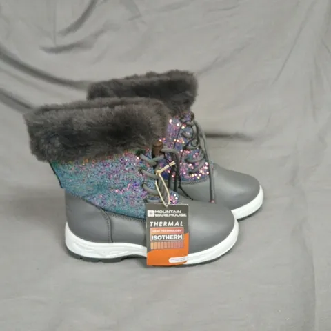 MOUNTAIN WAREHOUSE FIZZ KIDS GLITTER FUR-LINED SNOW BOOTS – SILVER (UK 1)