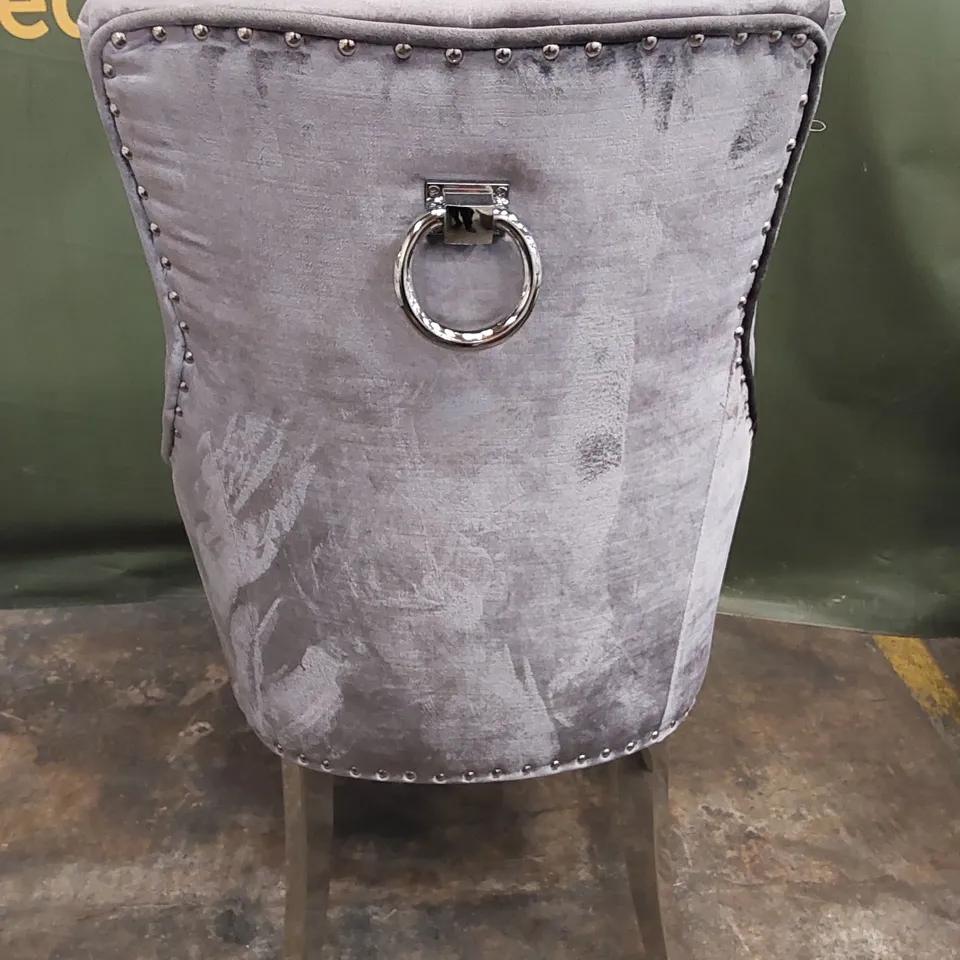 SILVER VELVET BUTTON BACK DINING CHAIR
