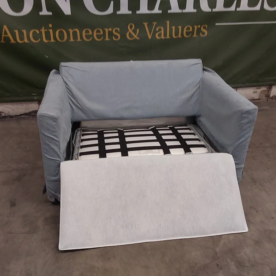 QUALITY DESIGNER SMALL 2 SEATER FABRIC UPHOLSTERED SOFA BED